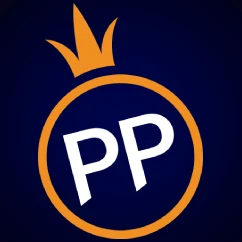 โลโก้ ตัวอักษร PP ภายในวงกลมสีทองประดับมงกุฎบนพื้นหลังสีน้ำเงินเข้ม